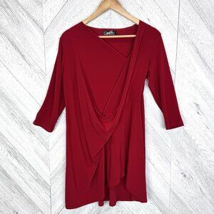 Sympli Tunic Top Blouse Shirt Womens Size 8 Red 3/4 Sleeve Pullover Stretch